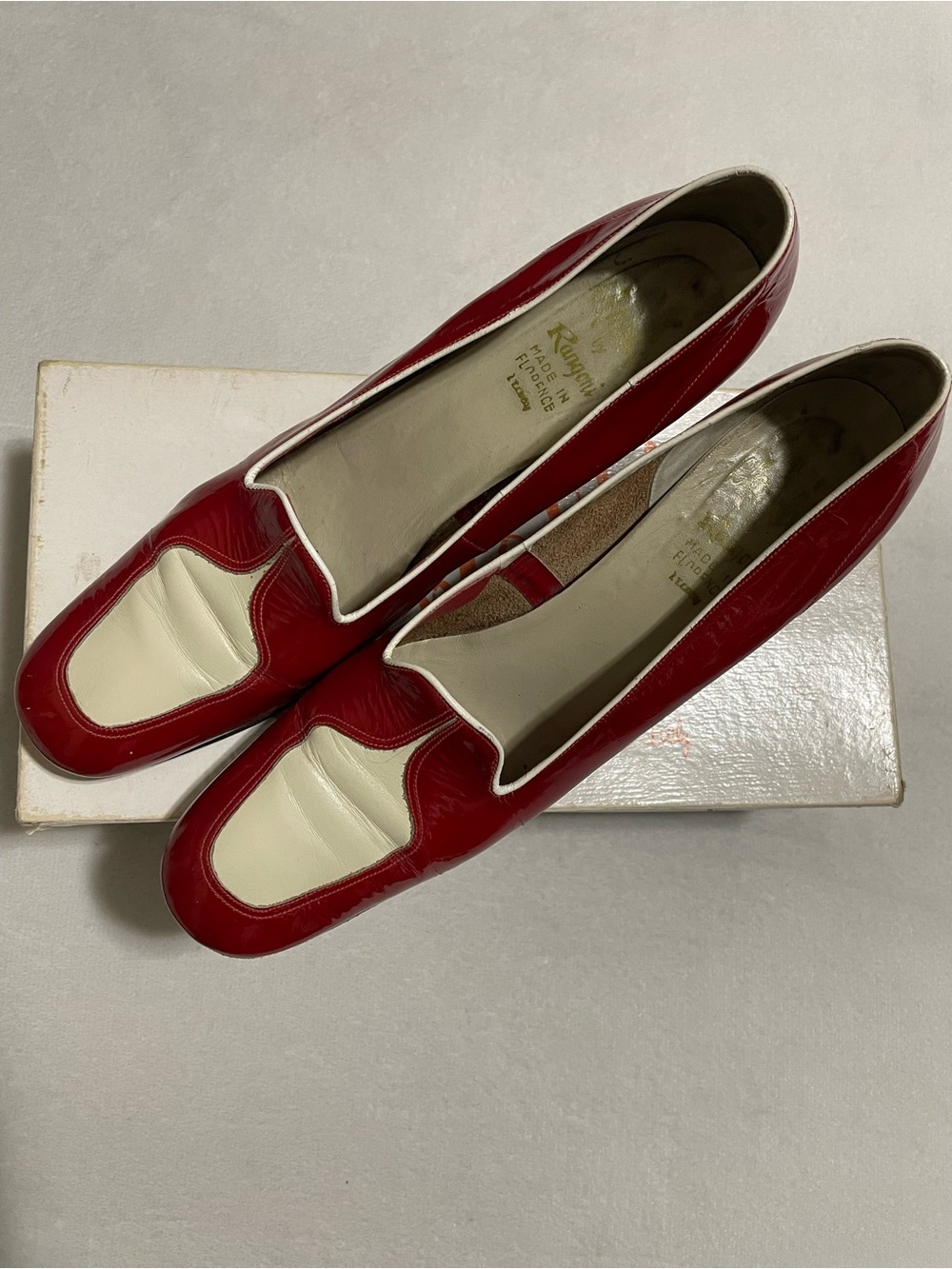 1960’s Vintage Mod Amalfi Red and White Leather Low-Heel Loafers